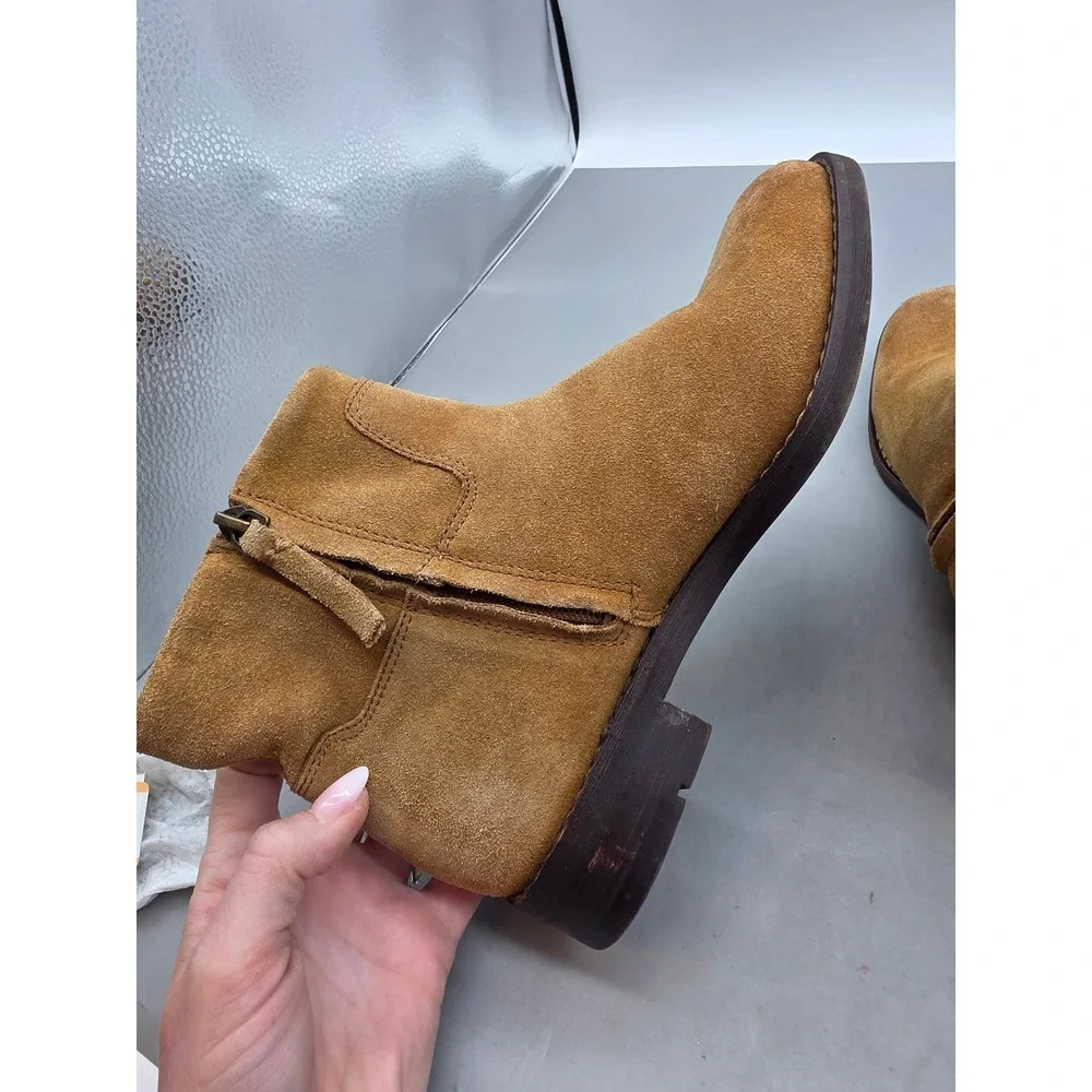Franco Sarto Malina Tan Suede Ankle Boots‎ Womens 7.5 M Side Zip Round Toe